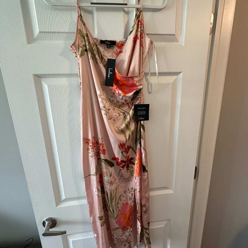 Floral Pink Satin Midi Dress